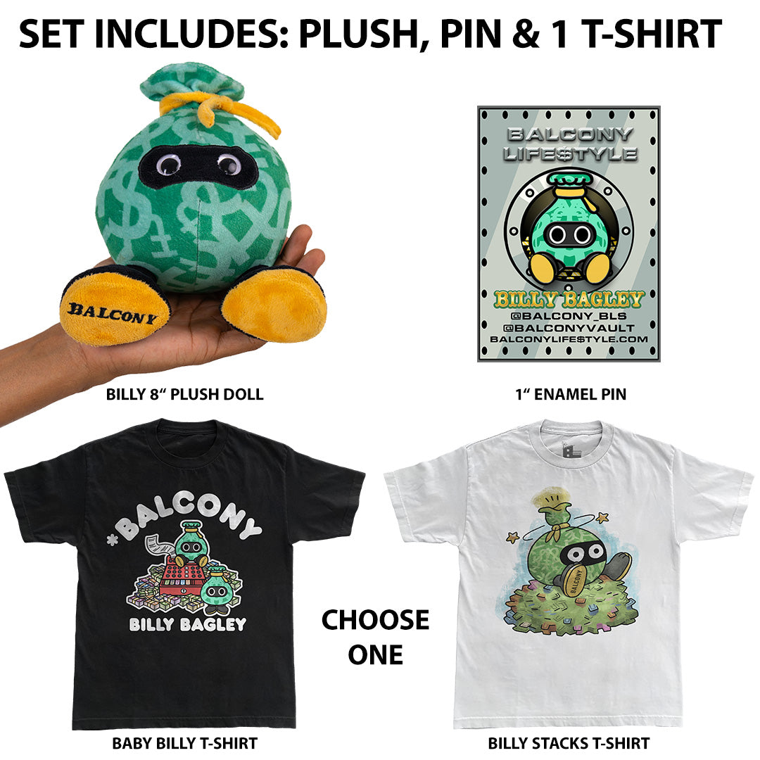 BILLY BAGLEY PLUSH DOLL + TSHIRT + ENAMEL PIN (SET) - Balcony Life$tyle